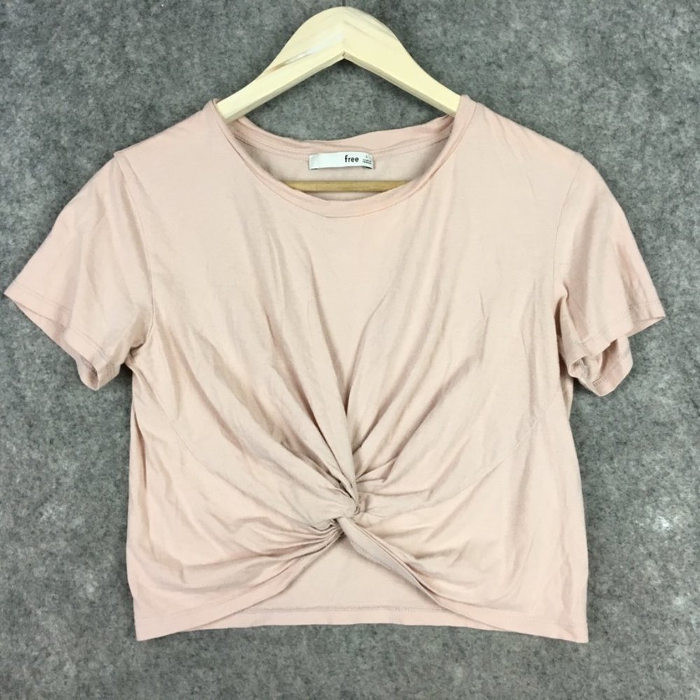 Aritzia Wilfred Free Top S Cropped Knotted Twist Front Short Sleeve Crew Neck